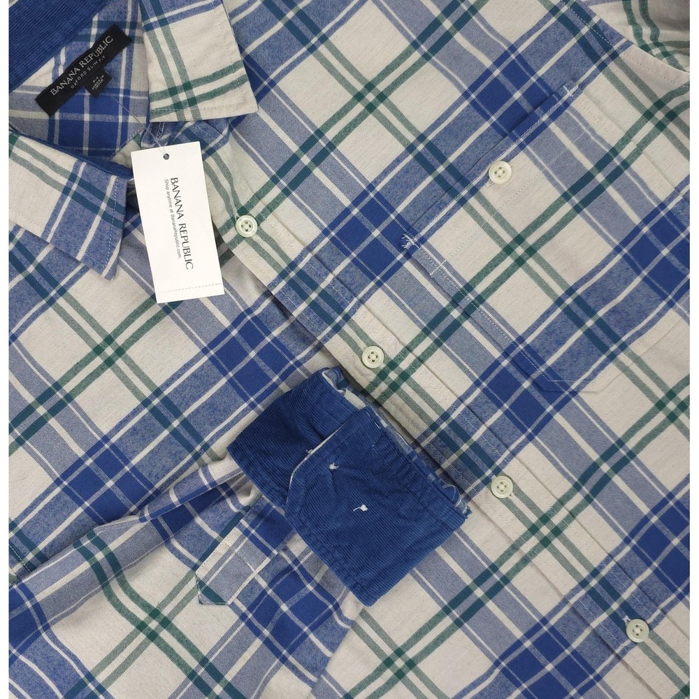 Banana Republic Shirt Mens Medium Blue Plaid Oxford Slim Fit Long Sleeve
